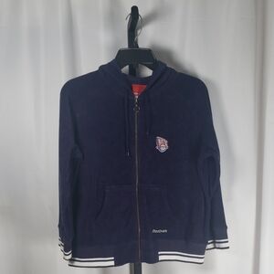 Reebok Retro Dark Blue New Jersey Nets Zip-Up Hoodie - SZ L
